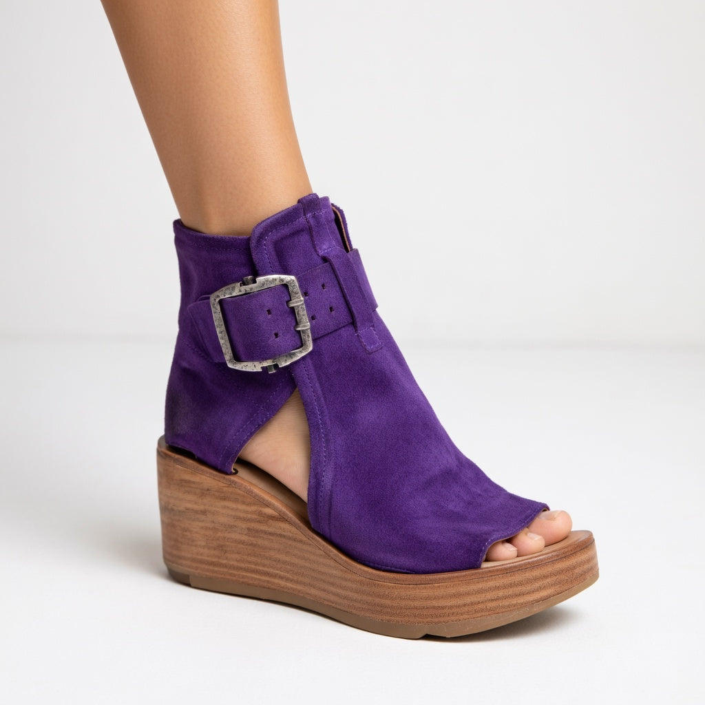 Botines de cuña abierta modernos Celeste