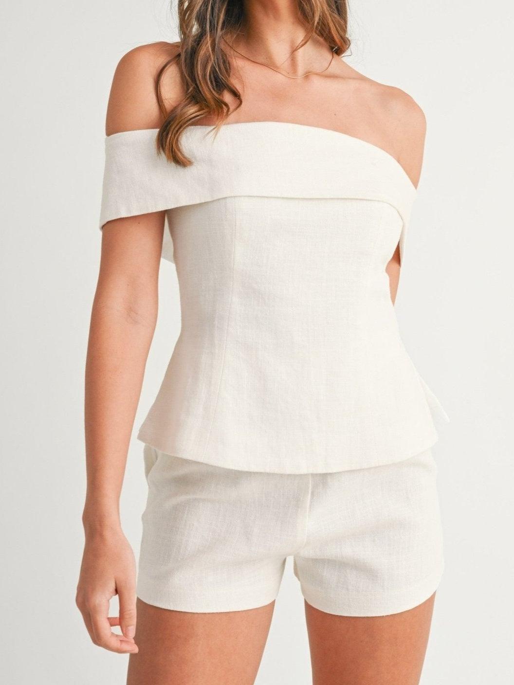 Traje de dos piezas de algodón y lino blanco Liam