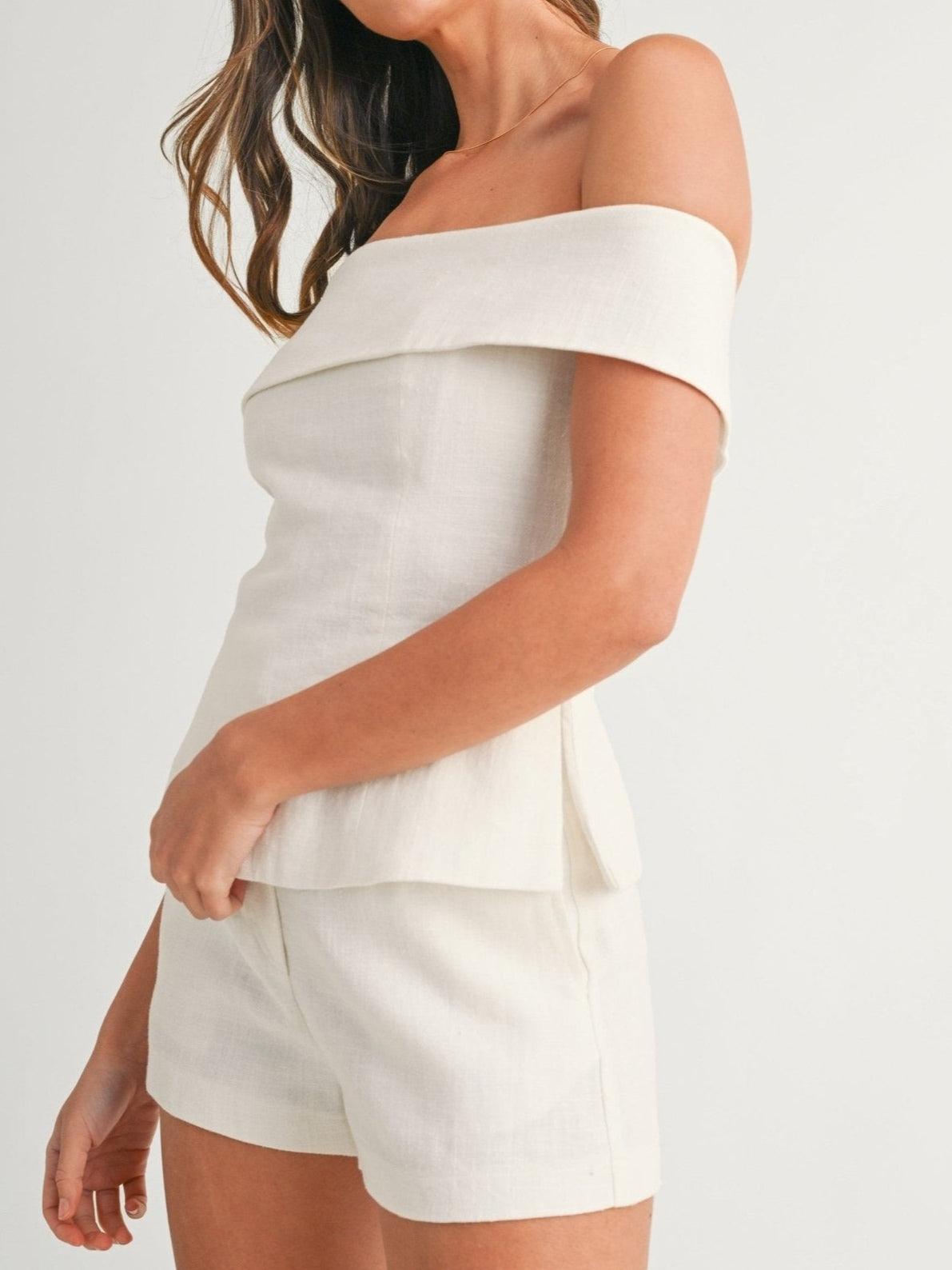 Traje de dos piezas de algodón y lino blanco Liam