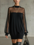 Daisy | Vestido midi negro de cuello alto con mangas de malla