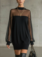 Daisy | Vestido midi negro de cuello alto con mangas de malla