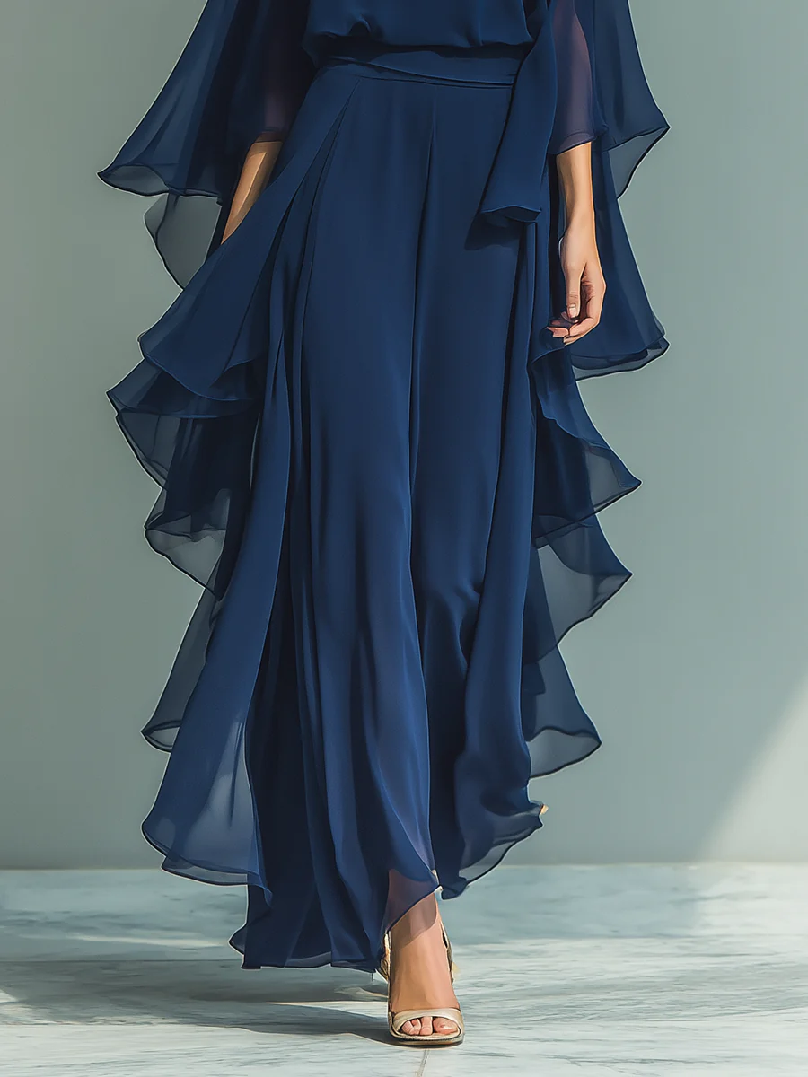 Conjunto de Top de Gasa con Mangas de Campana y Pantalones con Volantes Nina