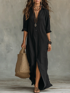 Soline | Vestido largo holgado con escote en V y botones