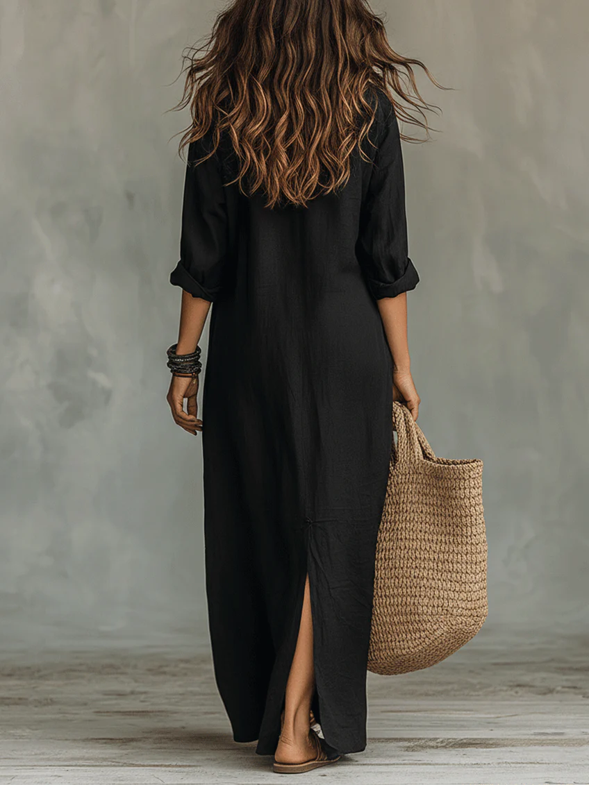 Soline | Vestido largo holgado con escote en V y botones