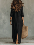 Soline | Vestido largo holgado con escote en V y botones