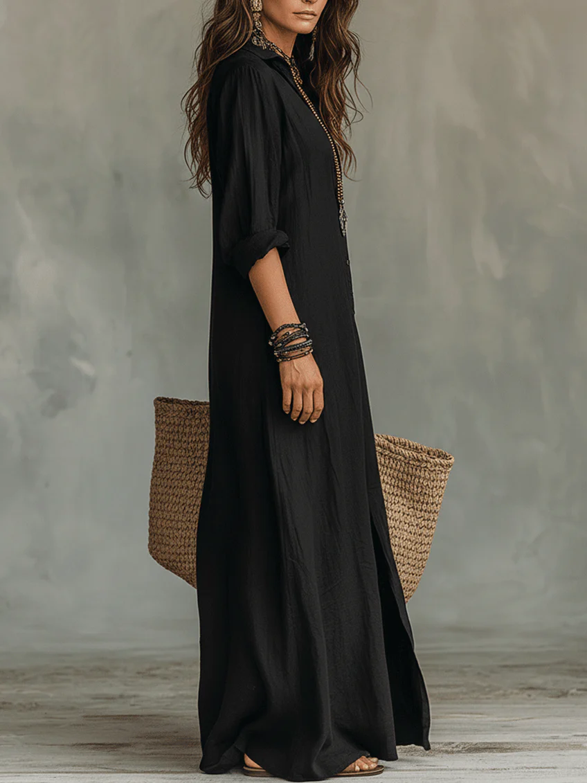 Soline | Vestido largo holgado con escote en V y botones