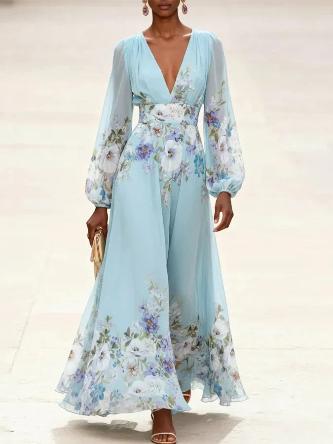 blue floral chiffon maxi dress Wendy Dress (floral blue chiffon) 8Y