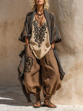 Margaret | Conjunto de tres piezas de estilo bohemio nómada con estampado artístico