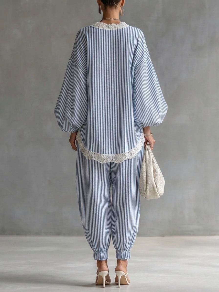 Conjunto Azul Listrado Sofia