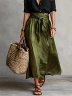 Vera™ | Conjunto de duas peças: blusa preta e saia midi verde-oliva