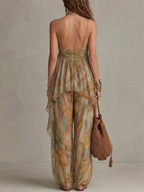Conjunto Sienna com camisola de chiffon com babados e calça de pernas largas