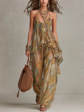 Conjunto Sienna com camisola de chiffon com babados e calça de pernas largas