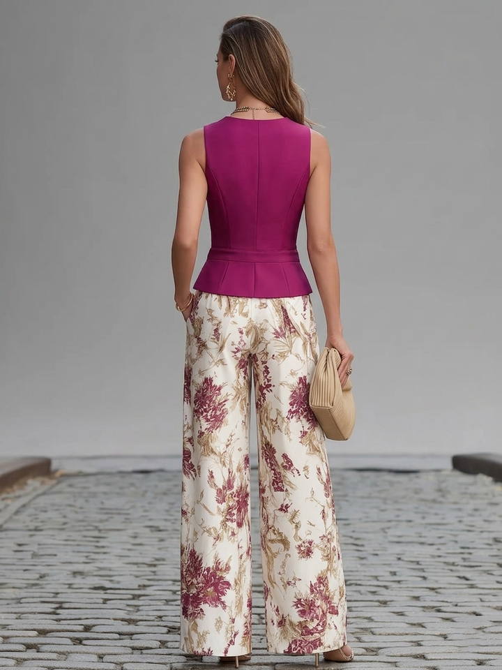 Conjunto de Pantalones Estampados Florales Lila