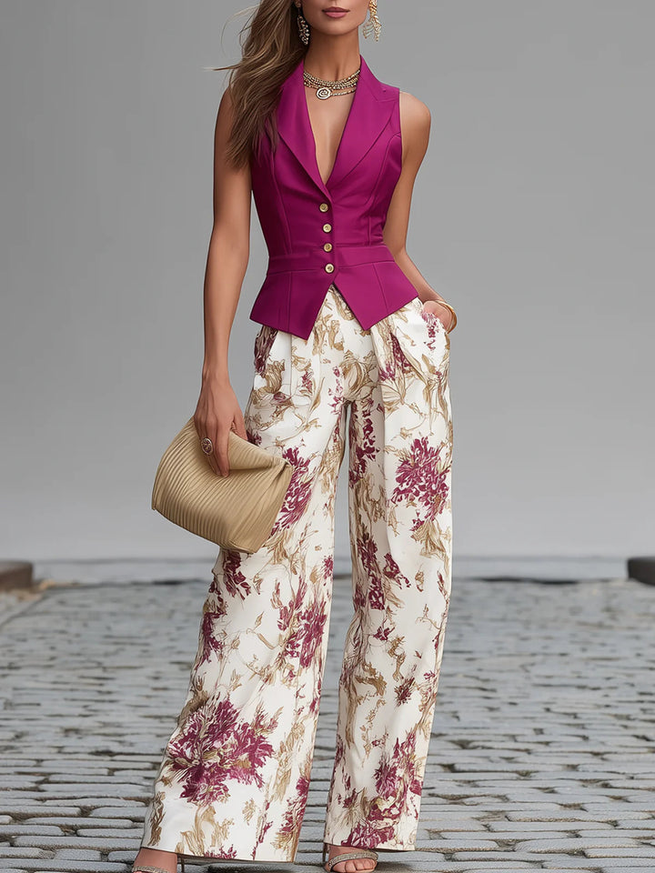 Conjunto de Pantalones Estampados Florales Lila