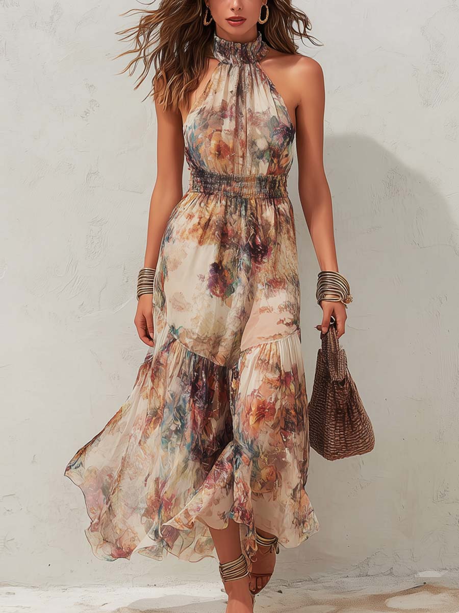 Chloe | Vestido midi suave vintage con estampado floral