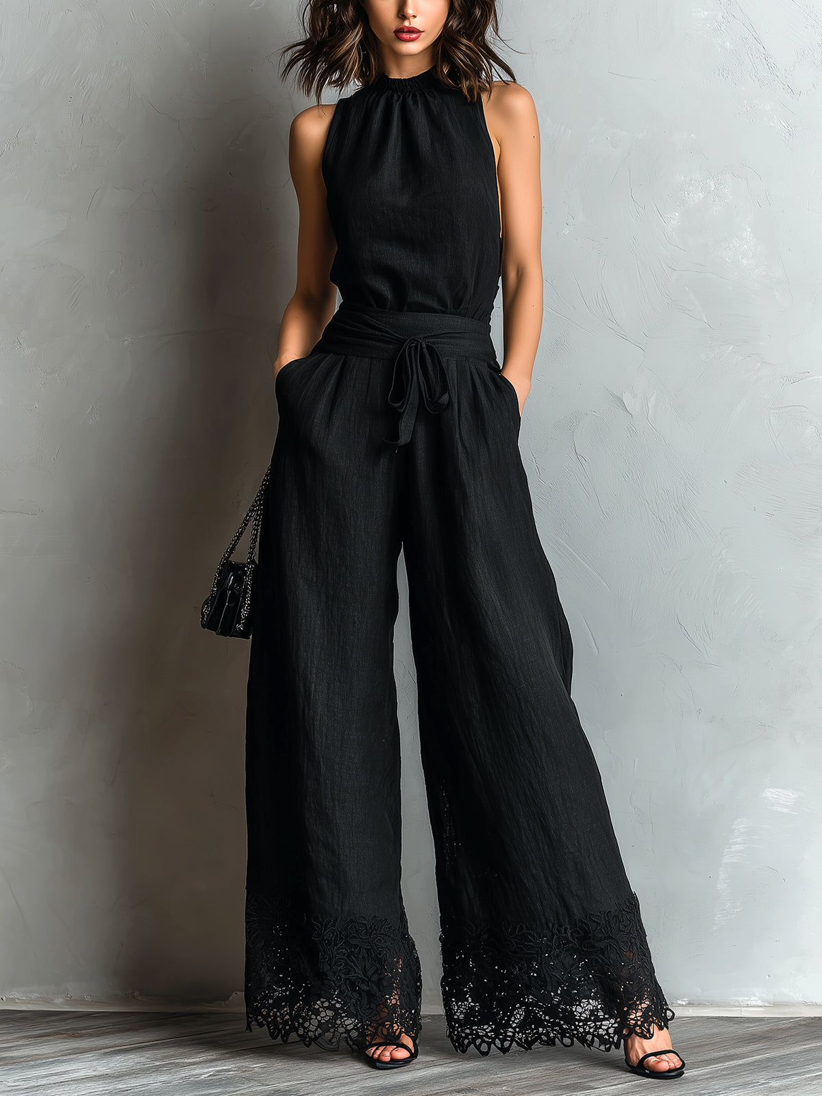 Ensemble avec gilet dos nu Lila