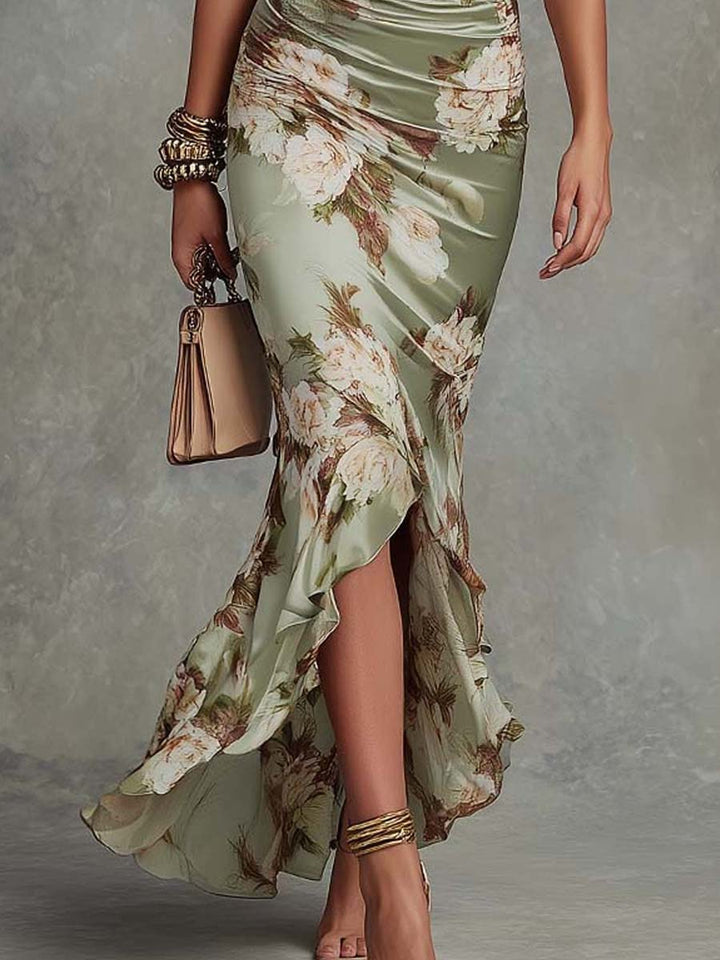 Anastasia | Vestido largo de satén con estampado floral