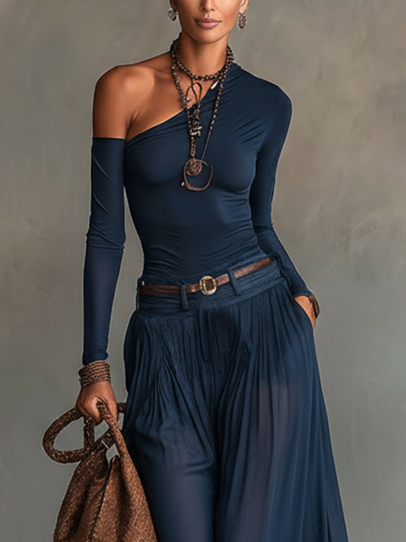 Ensemble Celeste avec haut asymétrique et jupe en tulle