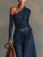 Ensemble Celeste avec haut asymétrique et jupe en tulle