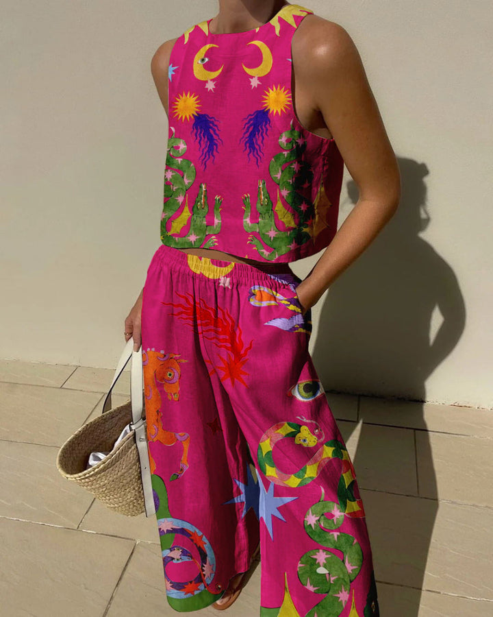 Conjunto Isabella de Camiseta sin Mangas con Estampado y Pantalones con Bolsillos