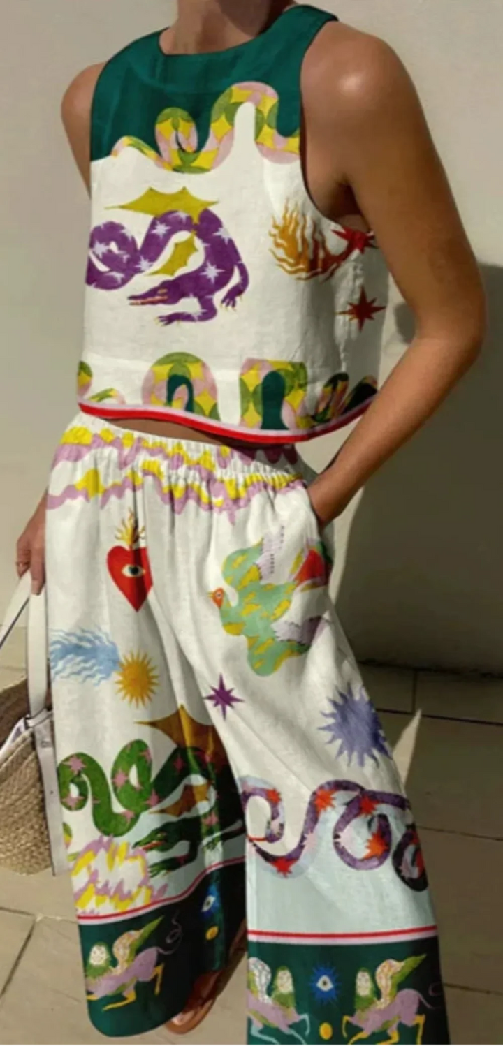Conjunto Isabella de Camiseta sin Mangas con Estampado y Pantalones con Bolsillos