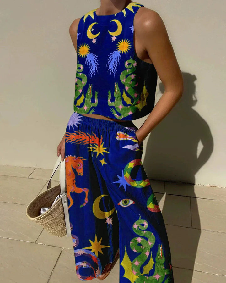 Conjunto Isabella de Camiseta sin Mangas con Estampado y Pantalones con Bolsillos