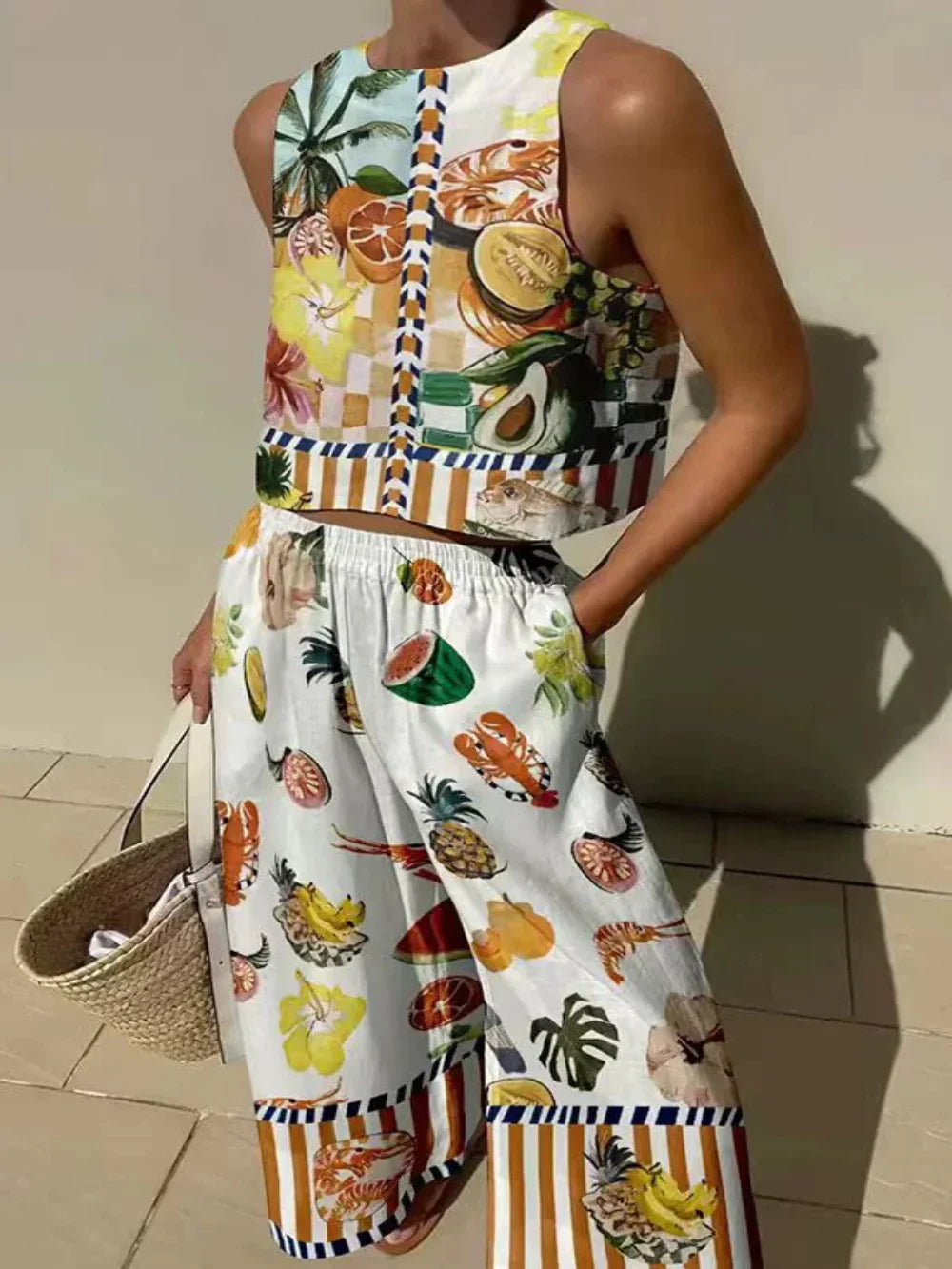 Conjunto Isabella de Camiseta sin Mangas con Estampado y Pantalones con Bolsillos