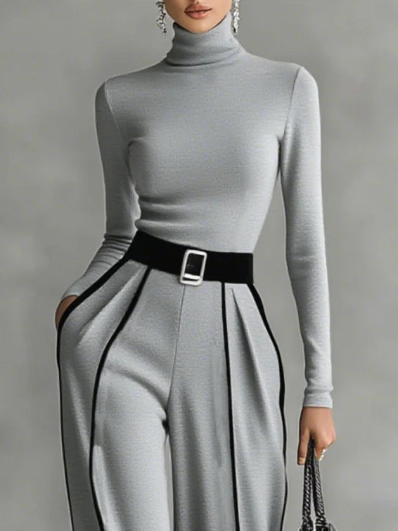 Ensemble Sophia avec haut à col montant et pantalon à jambes larges