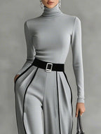Ensemble Sophia avec haut à col montant et pantalon à jambes larges