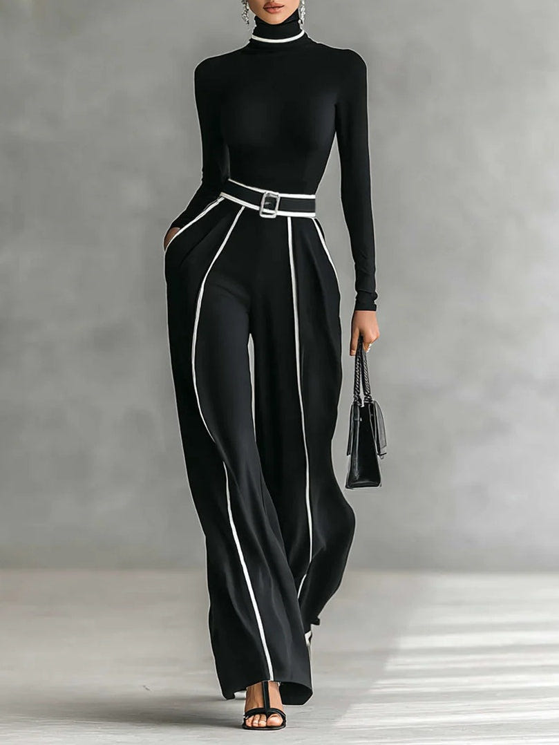 Conjunto de top de cuello alto y pantalones de pierna ancha Sophia