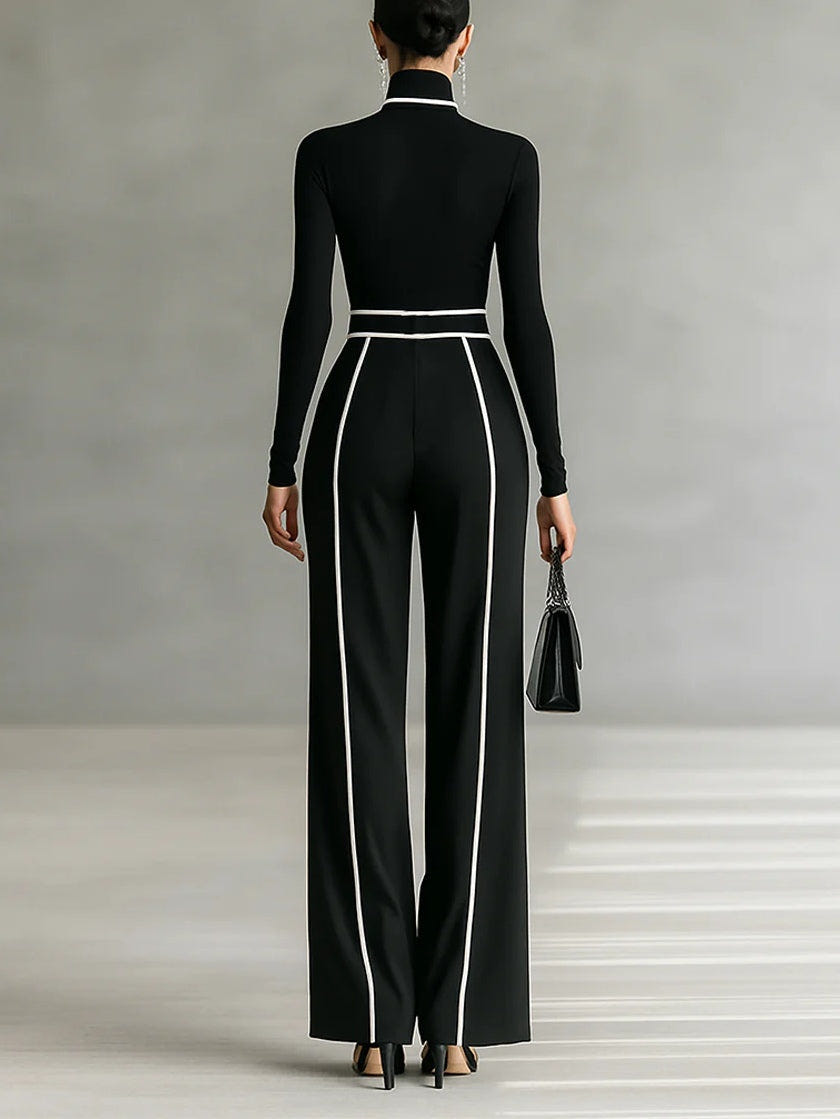 Conjunto de top de cuello alto y pantalones de pierna ancha Sophia
