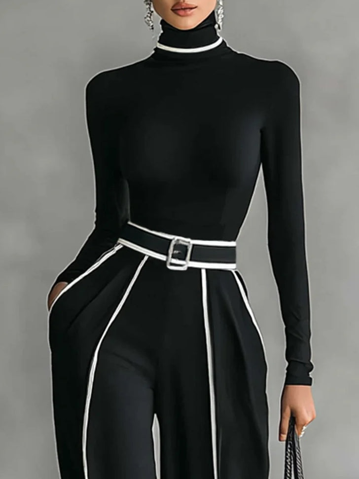 Ensemble Sophia avec haut à col montant et pantalon à jambes larges