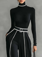 Ensemble Sophia avec haut à col montant et pantalon à jambes larges