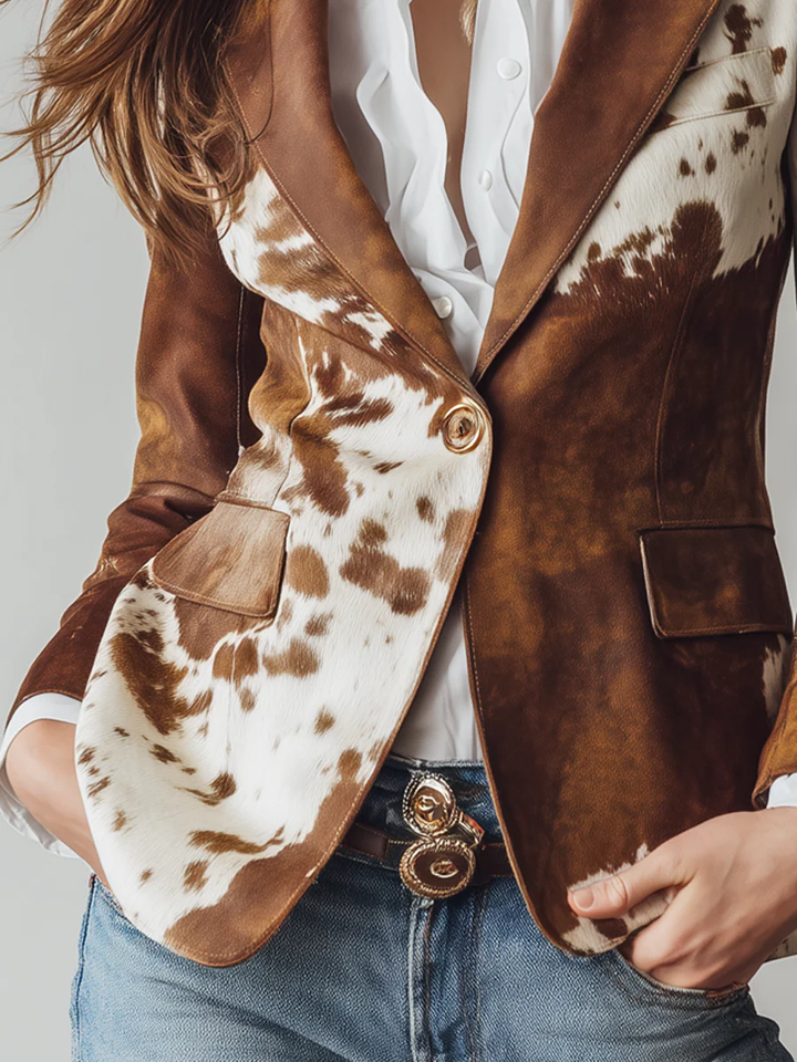 Chaqueta de traje retro con estampado de vaca Bennett