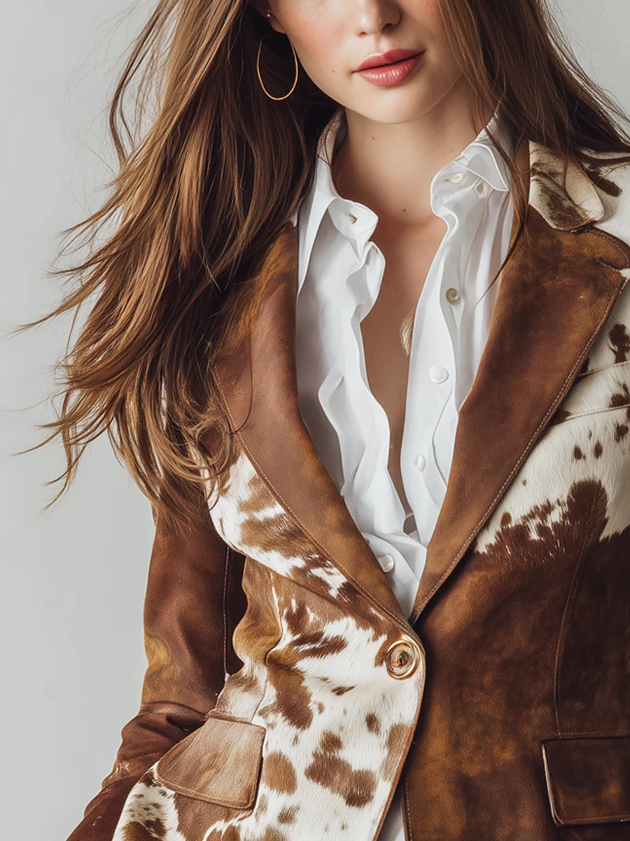 Chaqueta de traje retro con estampado de vaca Bennett