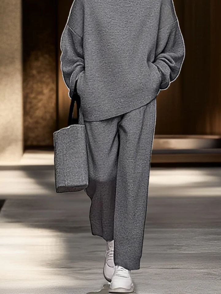 Conjunto de Top Gris y Pantalones de Pierna Ancha Sophia