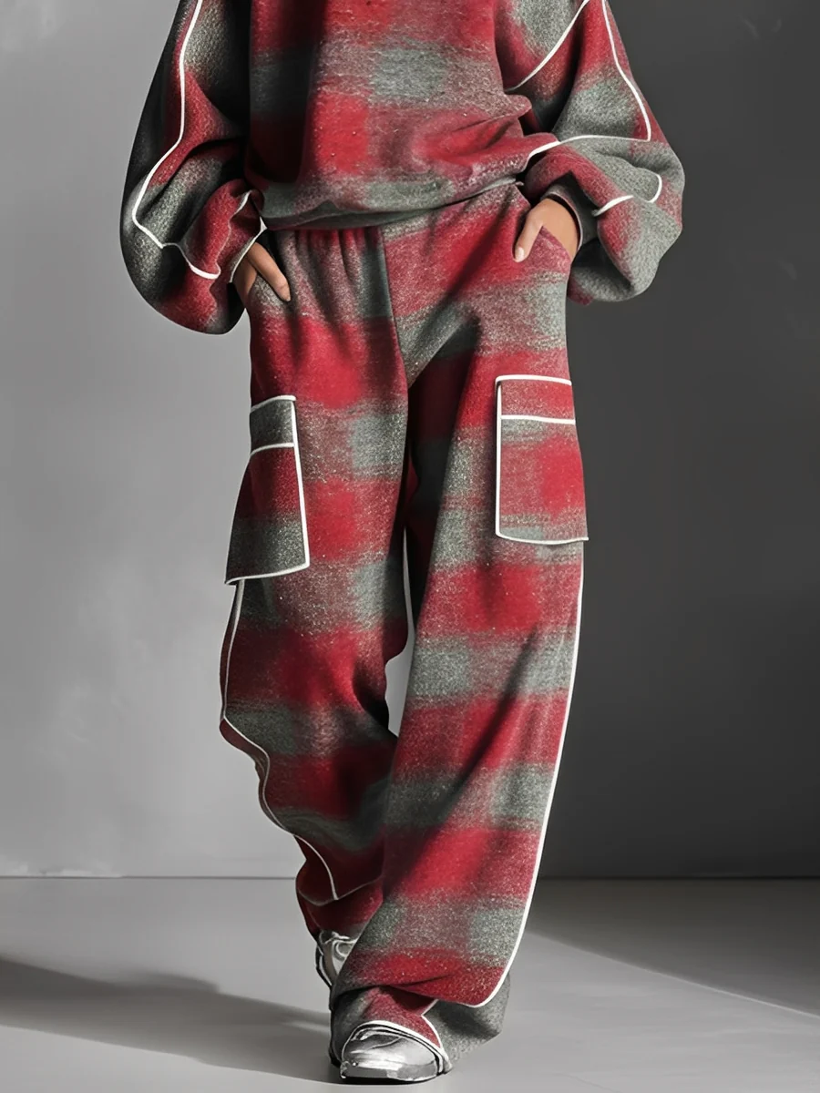 Conjunto de sudadera con bloques de color y pantalones casuales Samantha