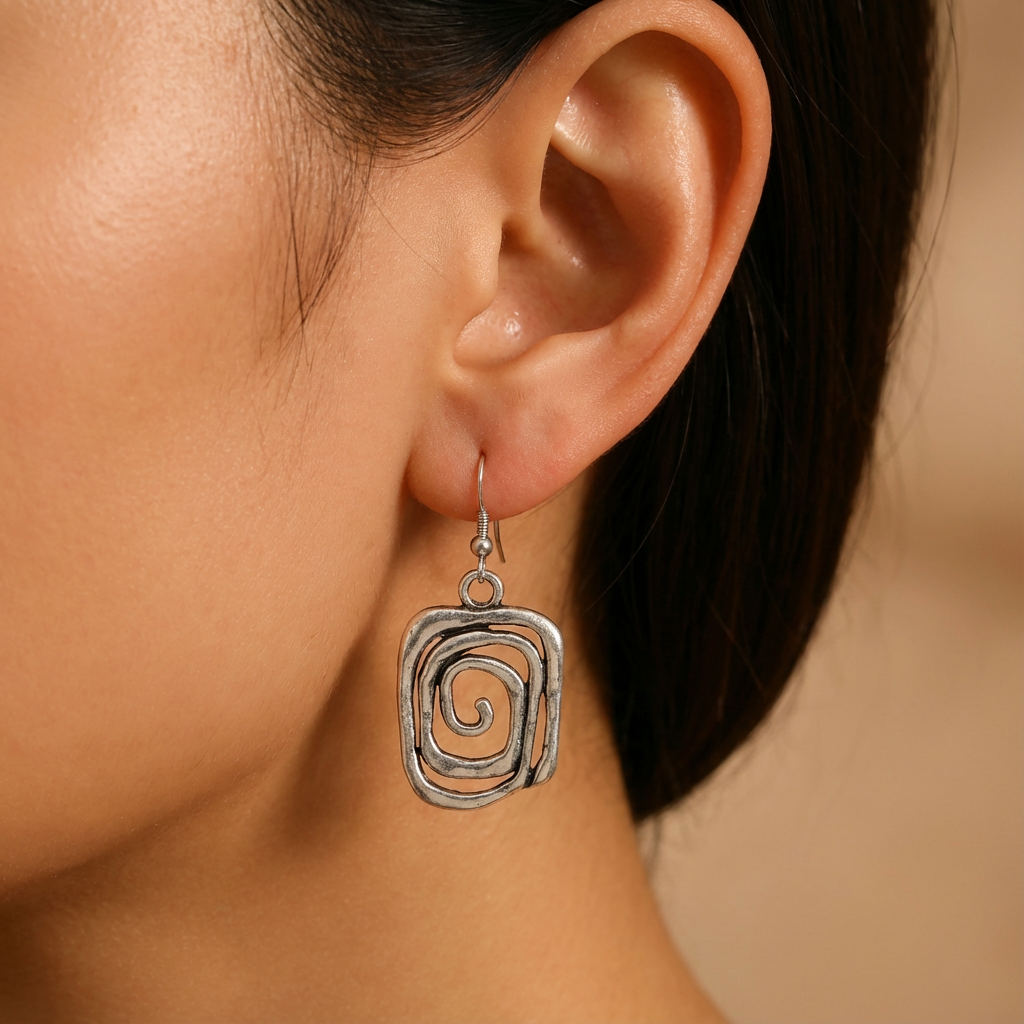 Pendientes vintage de plata en espiral