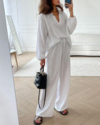 Conjunto casual com decote em V Autumn