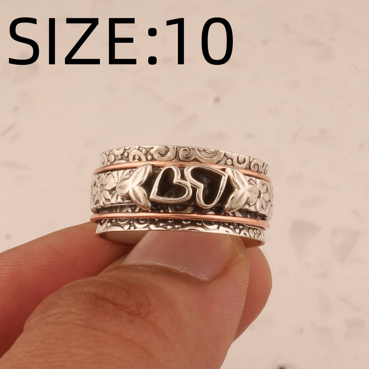Vintage Style Butterfly Heart Silver Plated Spinner Ring