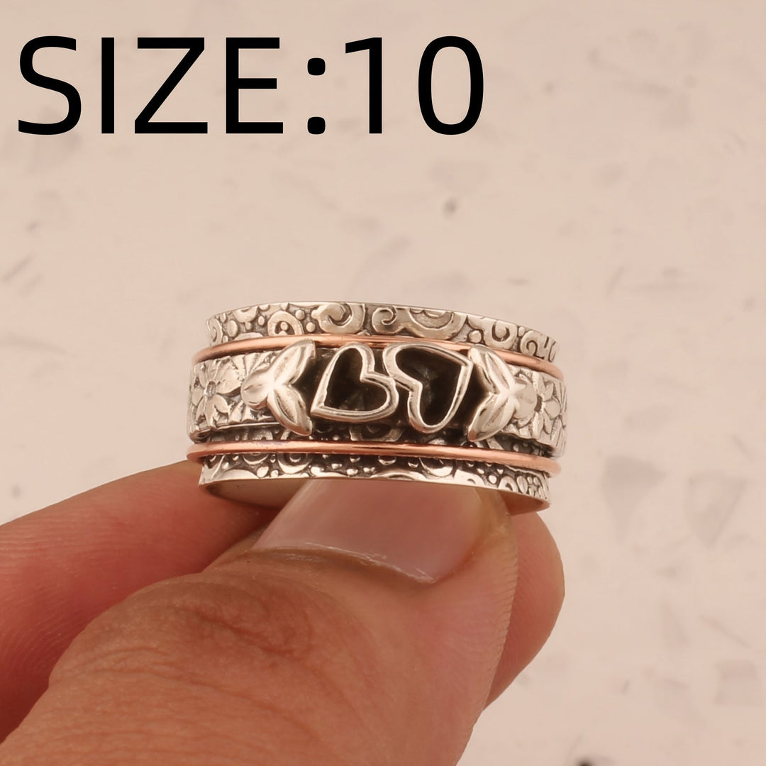 Vintage Style Butterfly Heart Silver Plated Spinner Ring