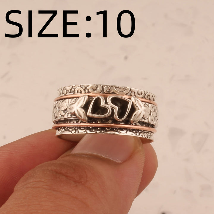 Vintage Style Butterfly Heart Silver Plated Spinner Ring