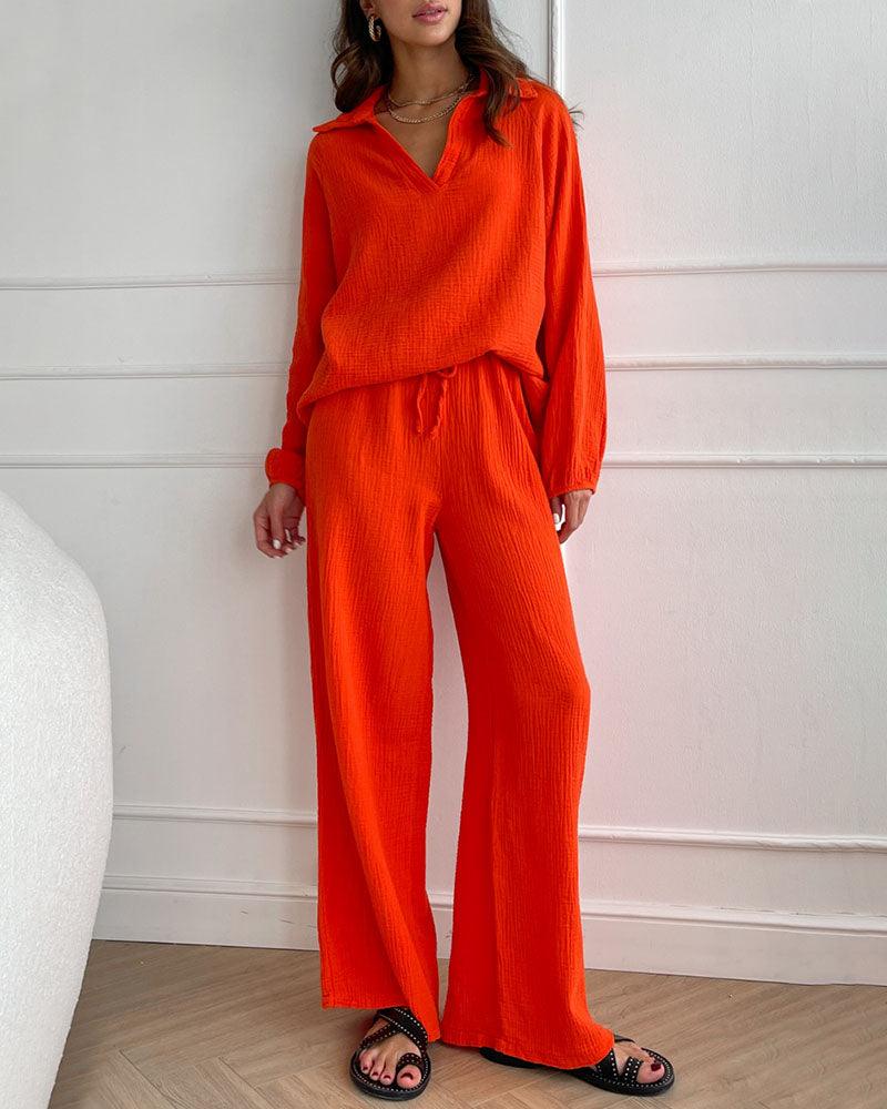 Conjunto casual com decote em V Autumn