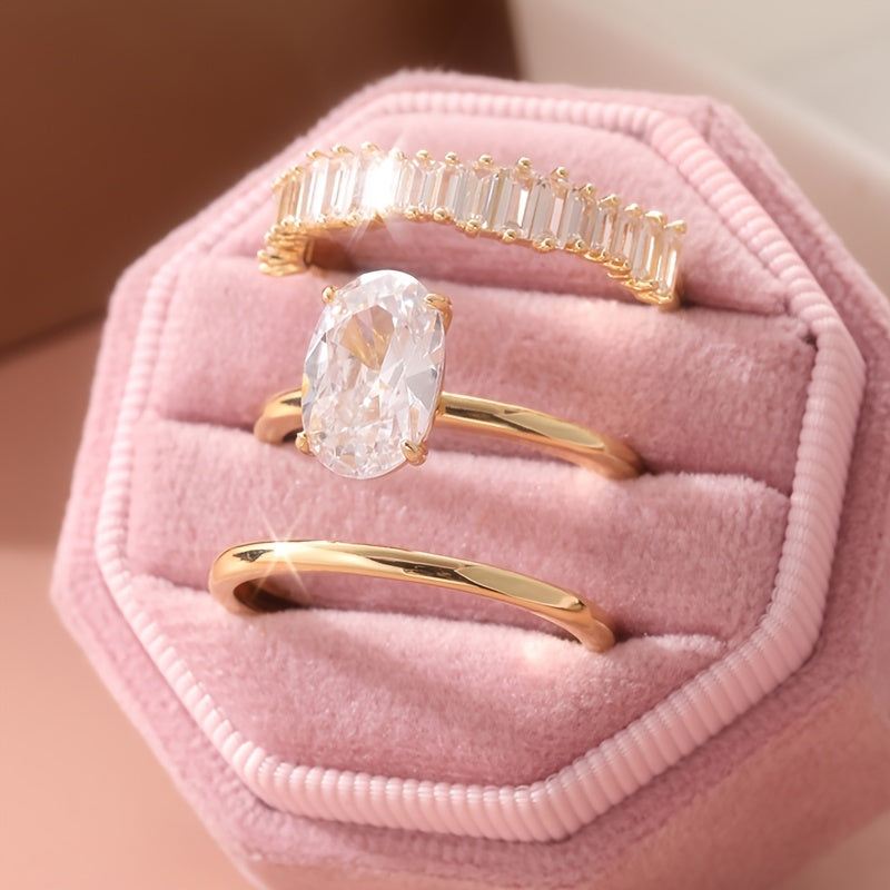 Elegant Vintage Sparkling Zirconia Stacked Rings Set
