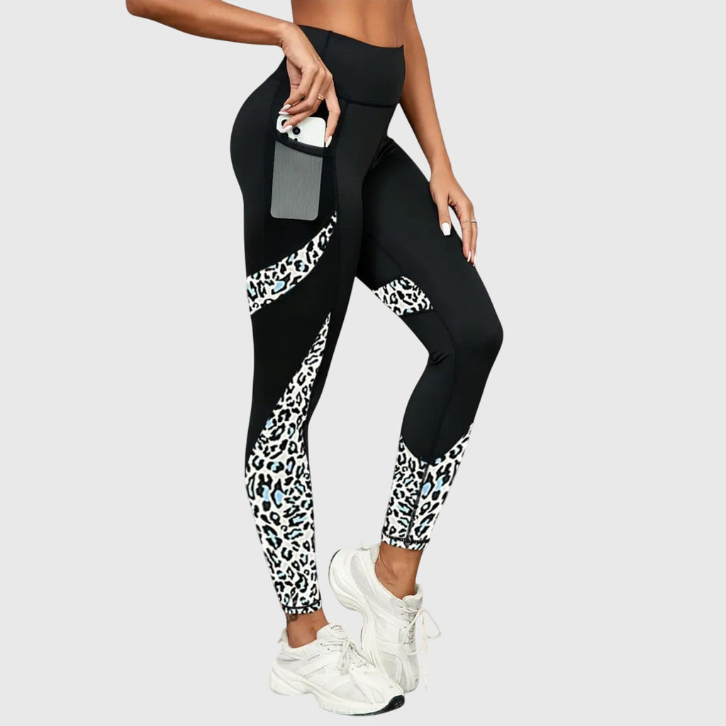 Pantalon d’entraînement taille haute à imprimé léopard
