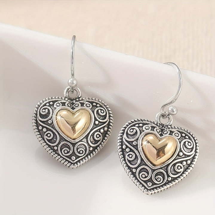 Pendientes colgantes vintage en forma de corazón con filigrana  