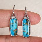 Boucles d'oreilles rectangulaires pendantes en turquoise, plaquées argent