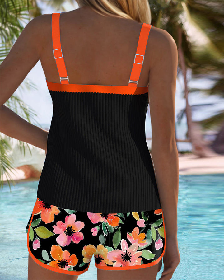 Federica - Conjunto de tankini con shorts acanalados