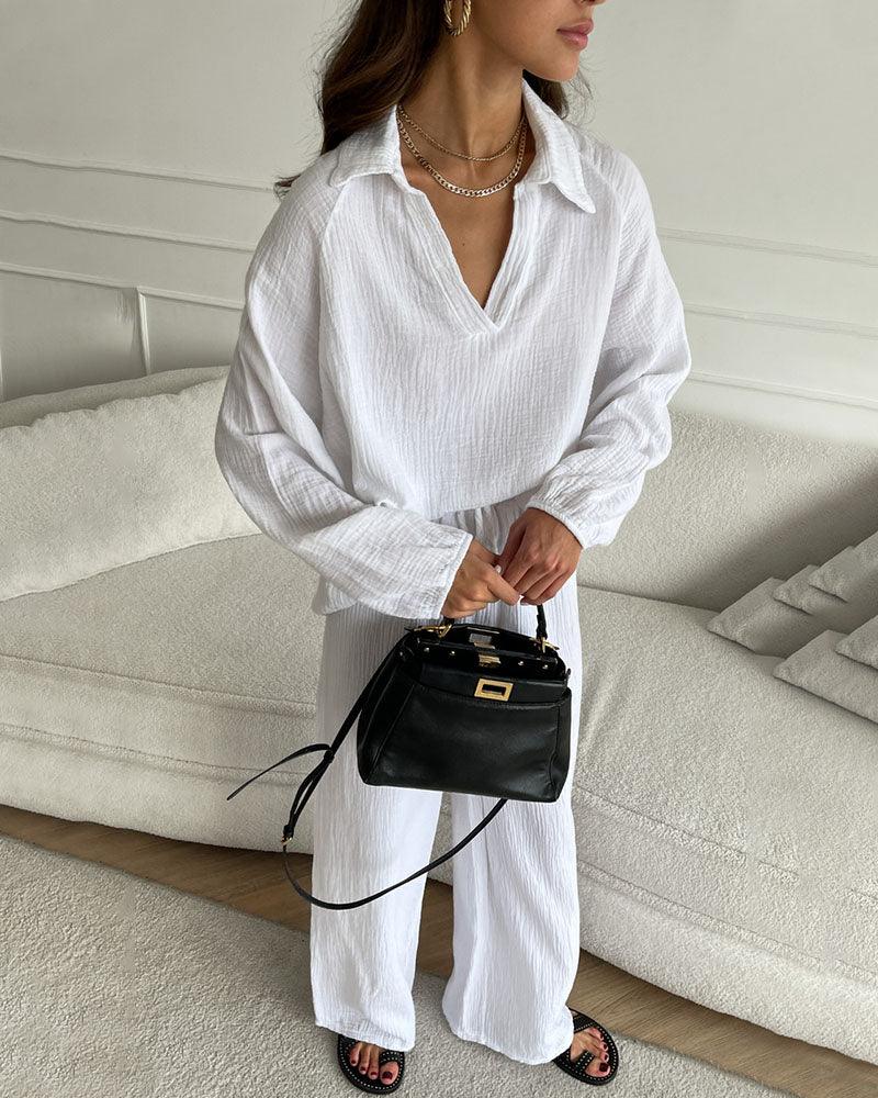 Conjunto casual com decote em V Autumn