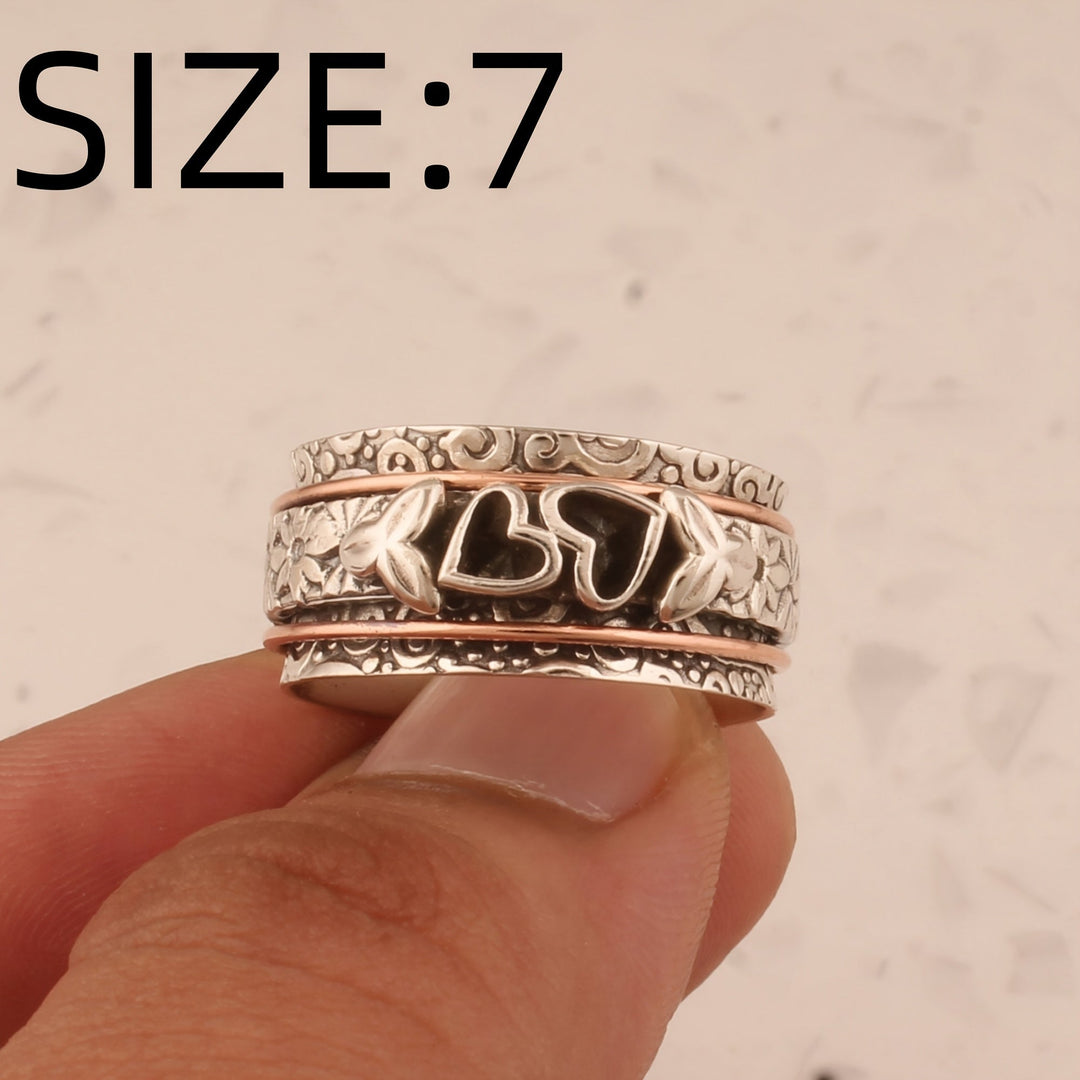 Vintage Style Butterfly Heart Silver Plated Spinner Ring